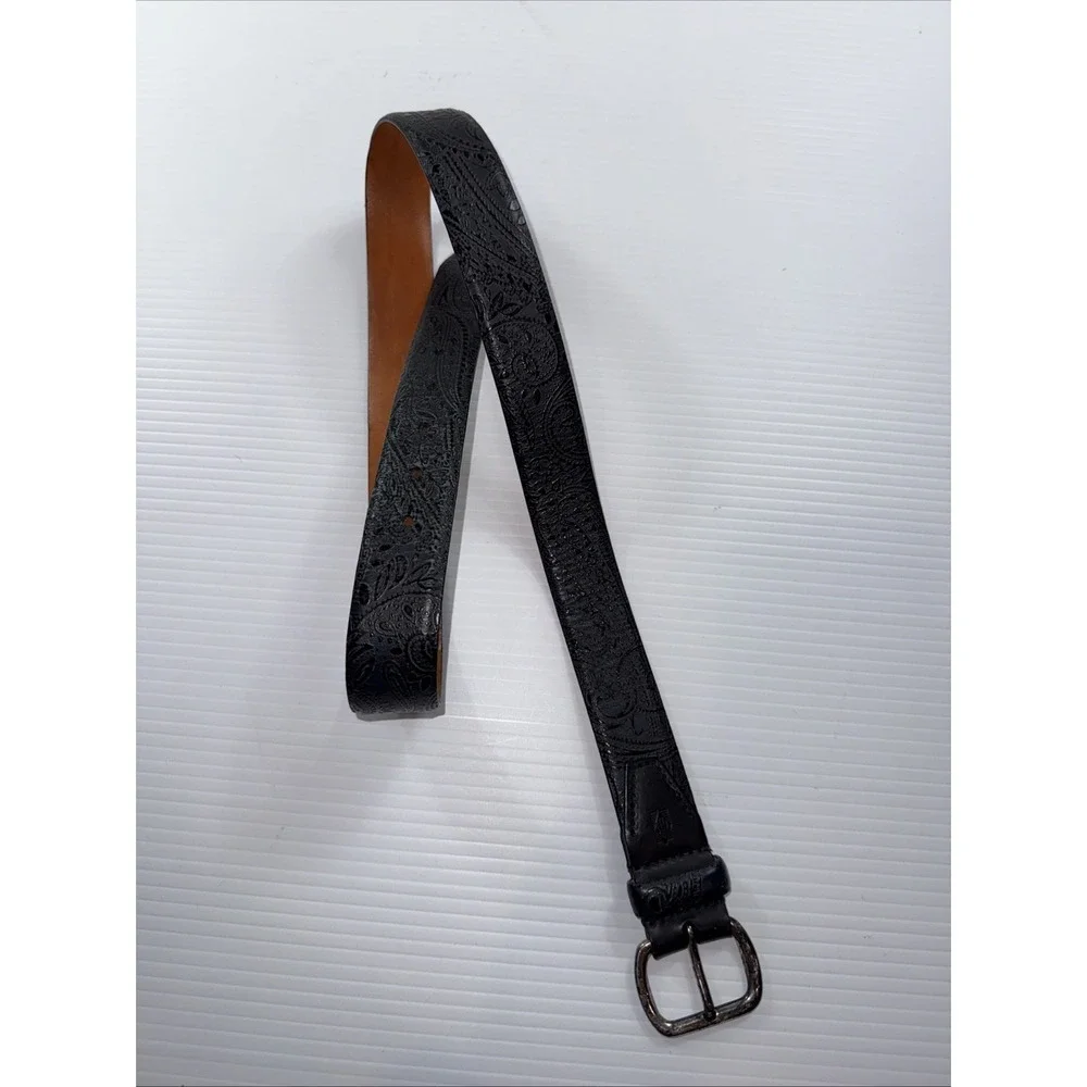 Martin Dingman Men's Belt Size 34 Black Brown Floral Print Leather 44019
